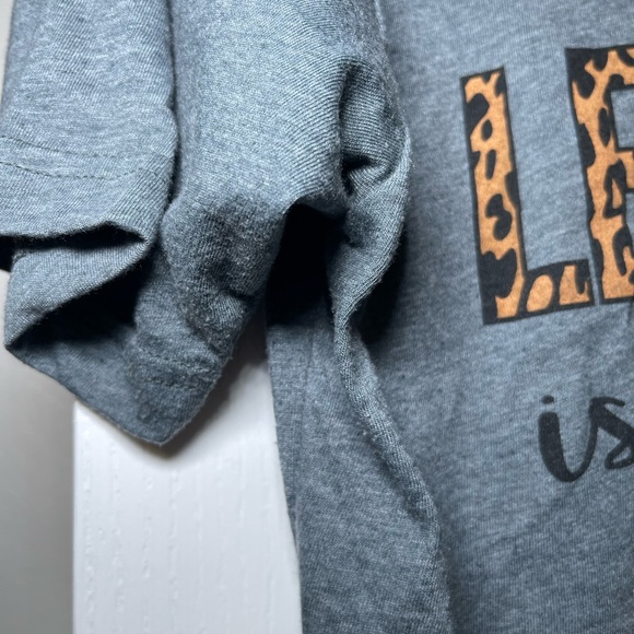 Tultex Grey V-Neck Women’s Shirt with Leopard Print Graphic - Picture 6 of 8